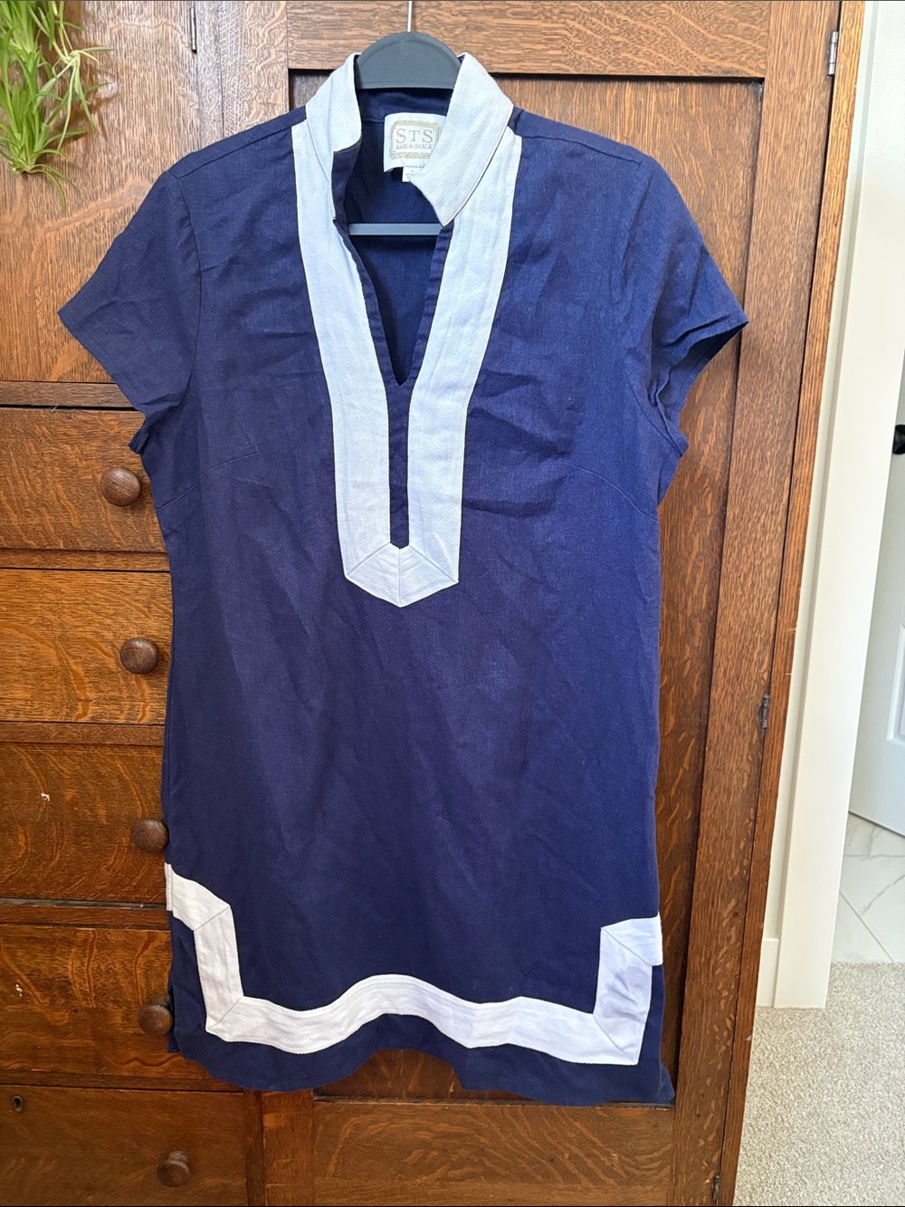 Sail to Sable Navy and White Contrast Tunic Midi Dress
